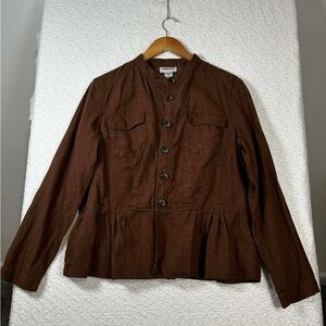 Bridgewater Studio Women’s Brown Linen Utility Jacket – Size 14W